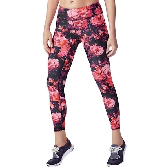 NWT Fabletics Salar Floral Printed Powerhold Leggings Pink Black‎ Size XS - Picture 1 of 10